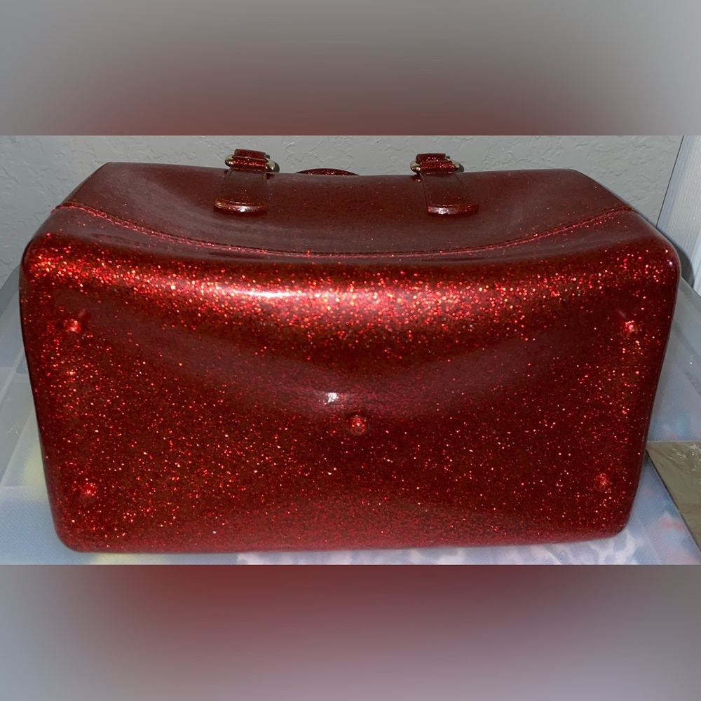 FURLA JELLY GLITTER CANDY RED HANDBAG SATCHEL BAG PURSE 12” x 8” RARE GOTHIC HTF - Picture 10 of 10